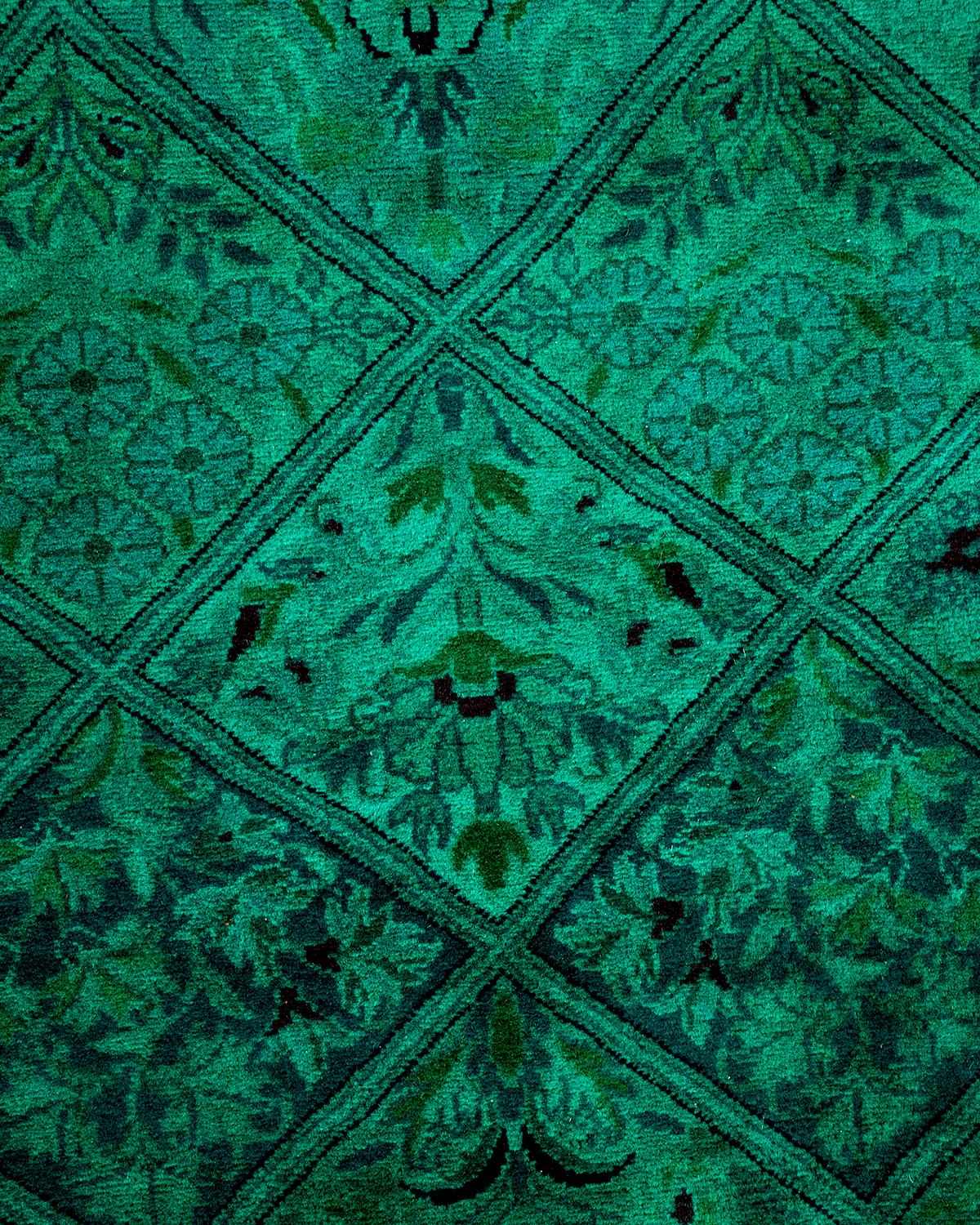 Traves de Mesa Contemporáneo Overdyed Hand Knotted Lana Verde Pakistaní en venta