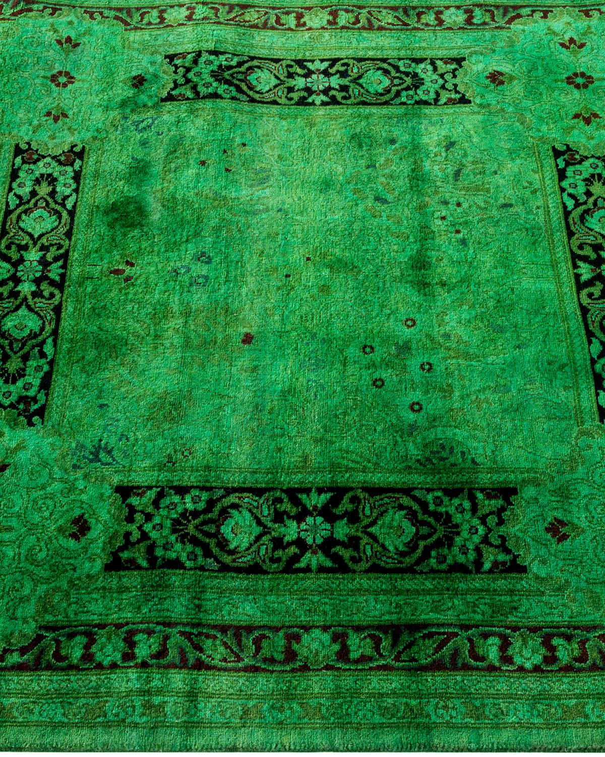 Contemporary Overdyed Hand Knotted Wool Green Runner In New Condition For Sale In Norwalk, CT