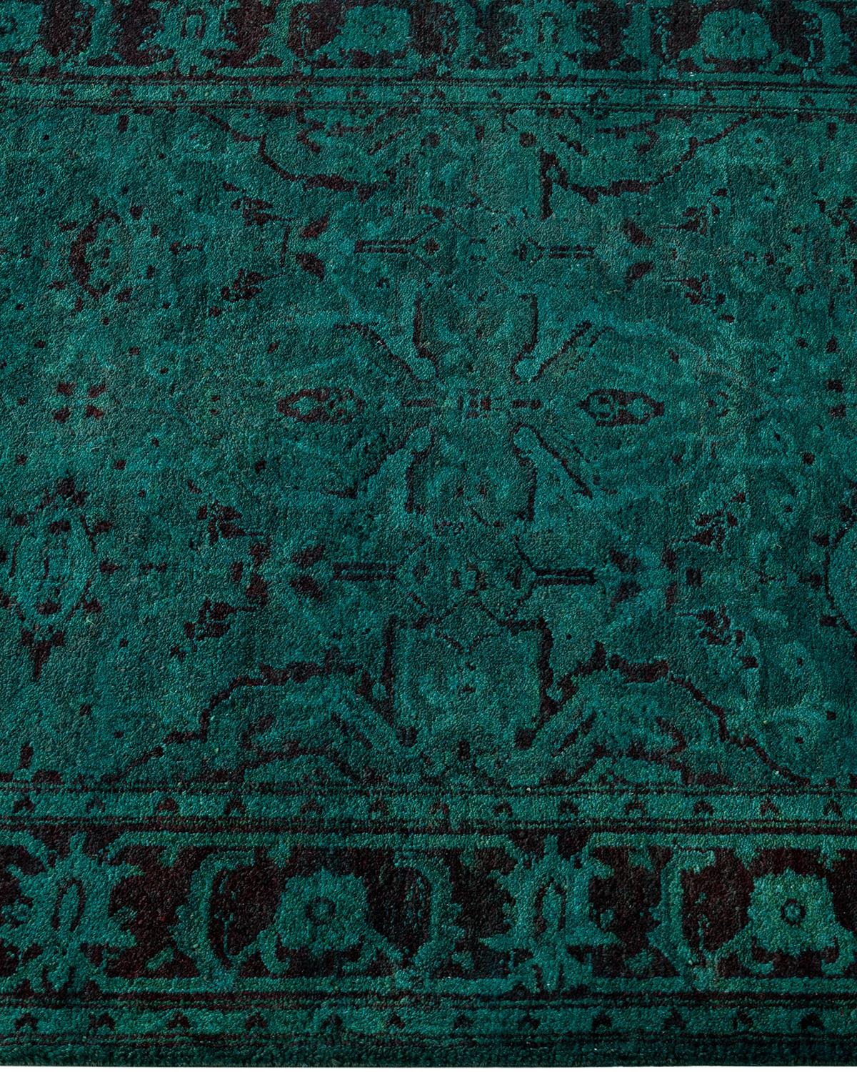 Contemporary Overdyed Hand Knotted Wool Green Runner In New Condition For Sale In Norwalk, CT