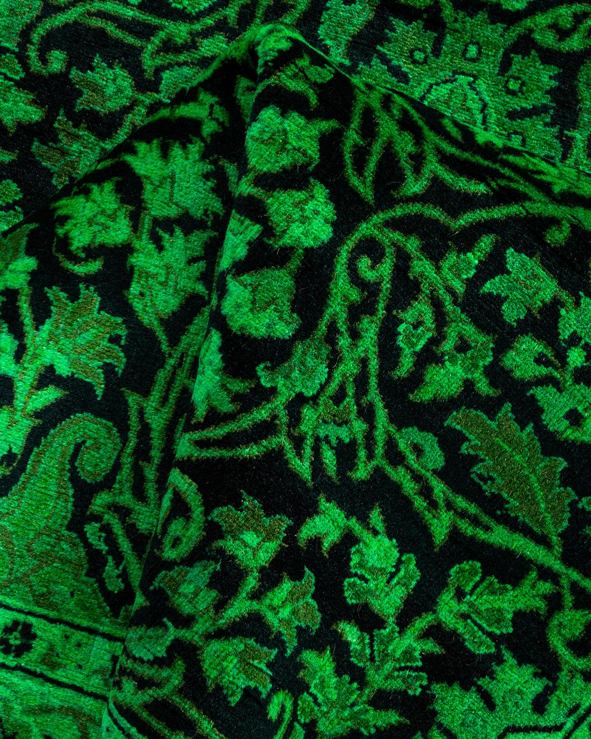 Contemporary Overdyed Hand Knotted Wool Green Läufer im Angebot 1