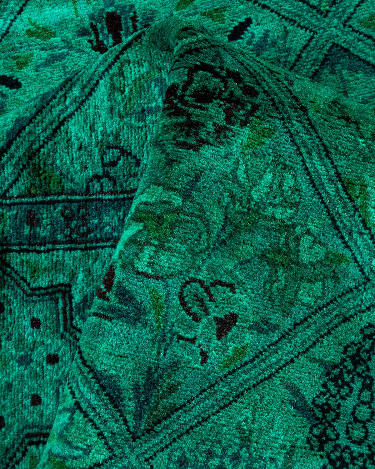 Traves de Mesa Contemporáneo Overdyed Hand Knotted Lana Verde en venta 2