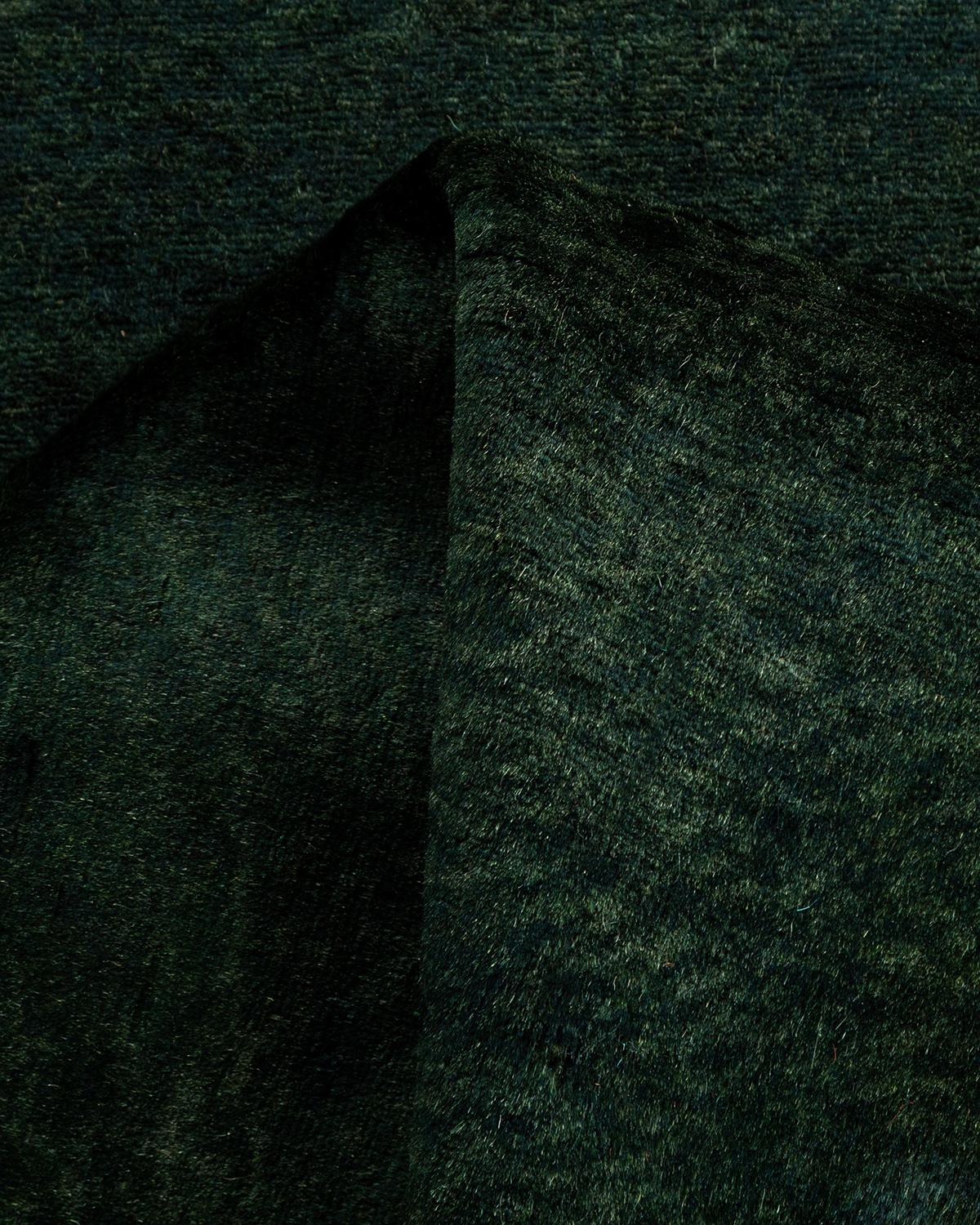 Contemporary Overdyed Hand Knotted Wool Green Läufer im Angebot 1