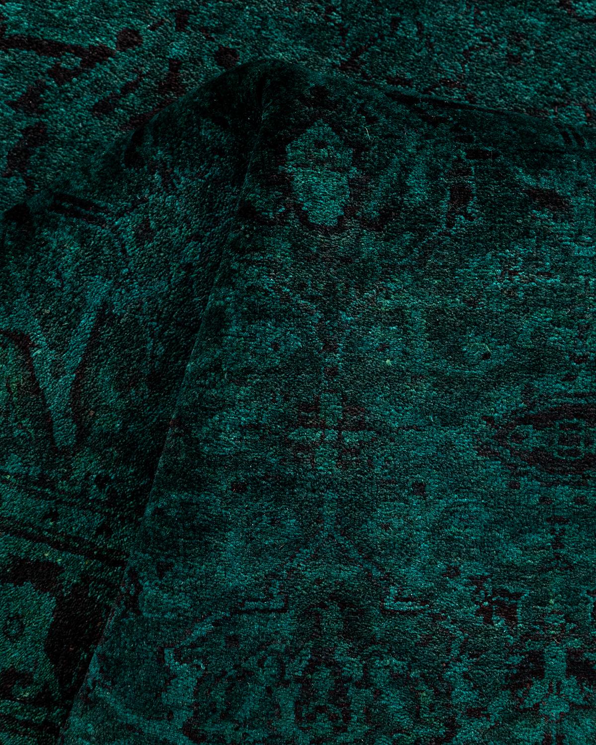 Contemporary Overdyed Hand Knotted Wool Green Läufer im Angebot 1