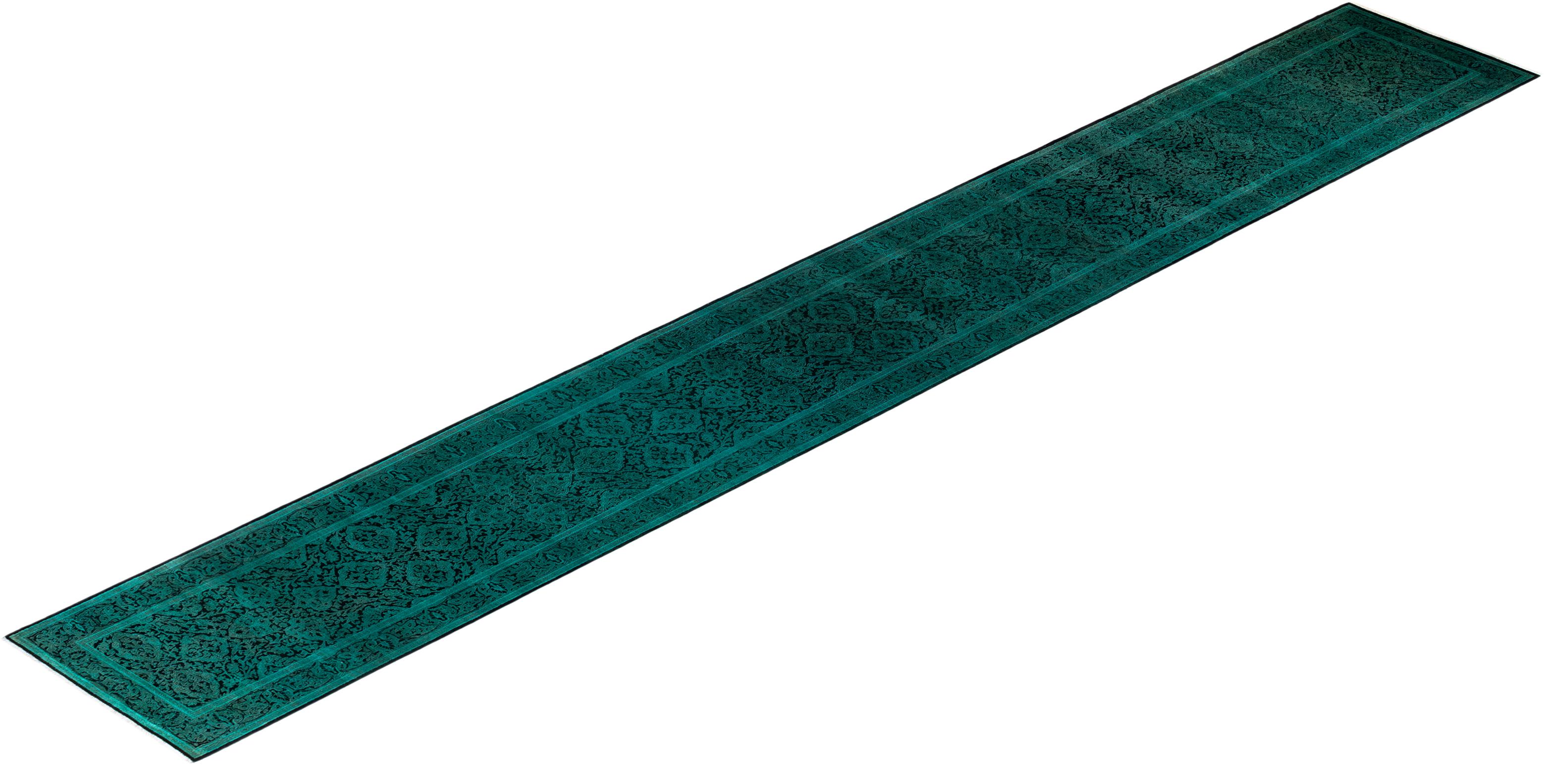 Traves de Mesa Contemporáneo Overdyed Hand Knotted Lana Verde en venta 3