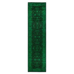 Chemin de table contemporain en laine surteinte nouée à la main, de couleur verte