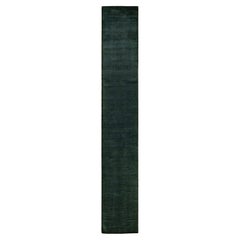 Contemporary Overdyed Hand Knotted Wool Green Runner