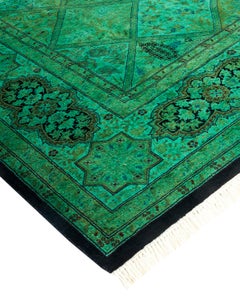 Contemporary Overdyed Hand Knotted Wool Green Square Area Rug