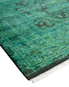 Contemporary Overdyed Hand Knotted Wool Green Square Area Rug