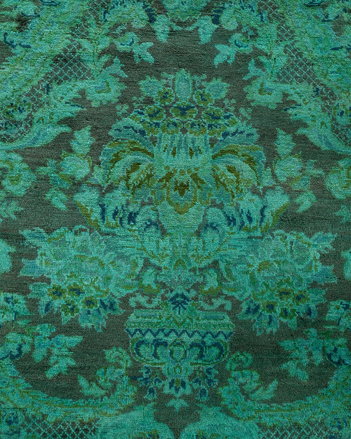Pakistani Contemporary Overdyed Hand Knotted Wool Green Square Area Rug For Sale