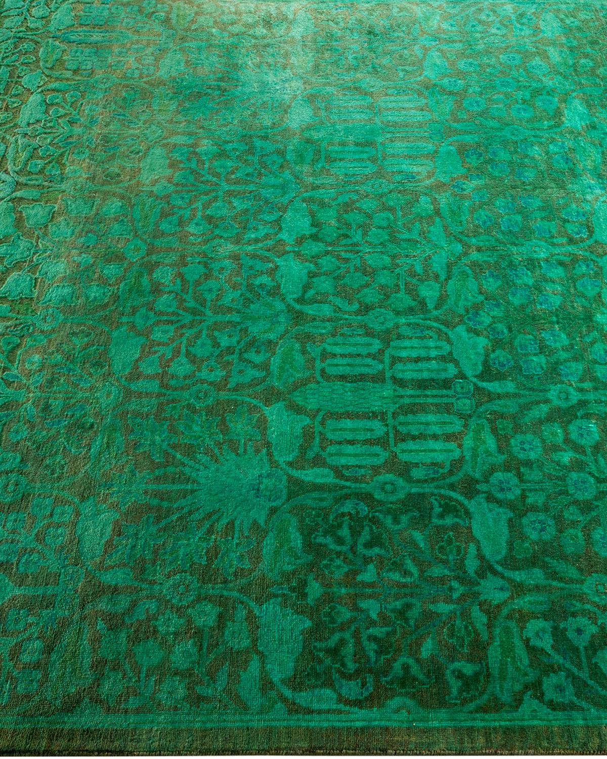 Contemporary Overdyed Hand Knotted Wool Green Square Area Rug In New Condition For Sale In Norwalk, CT