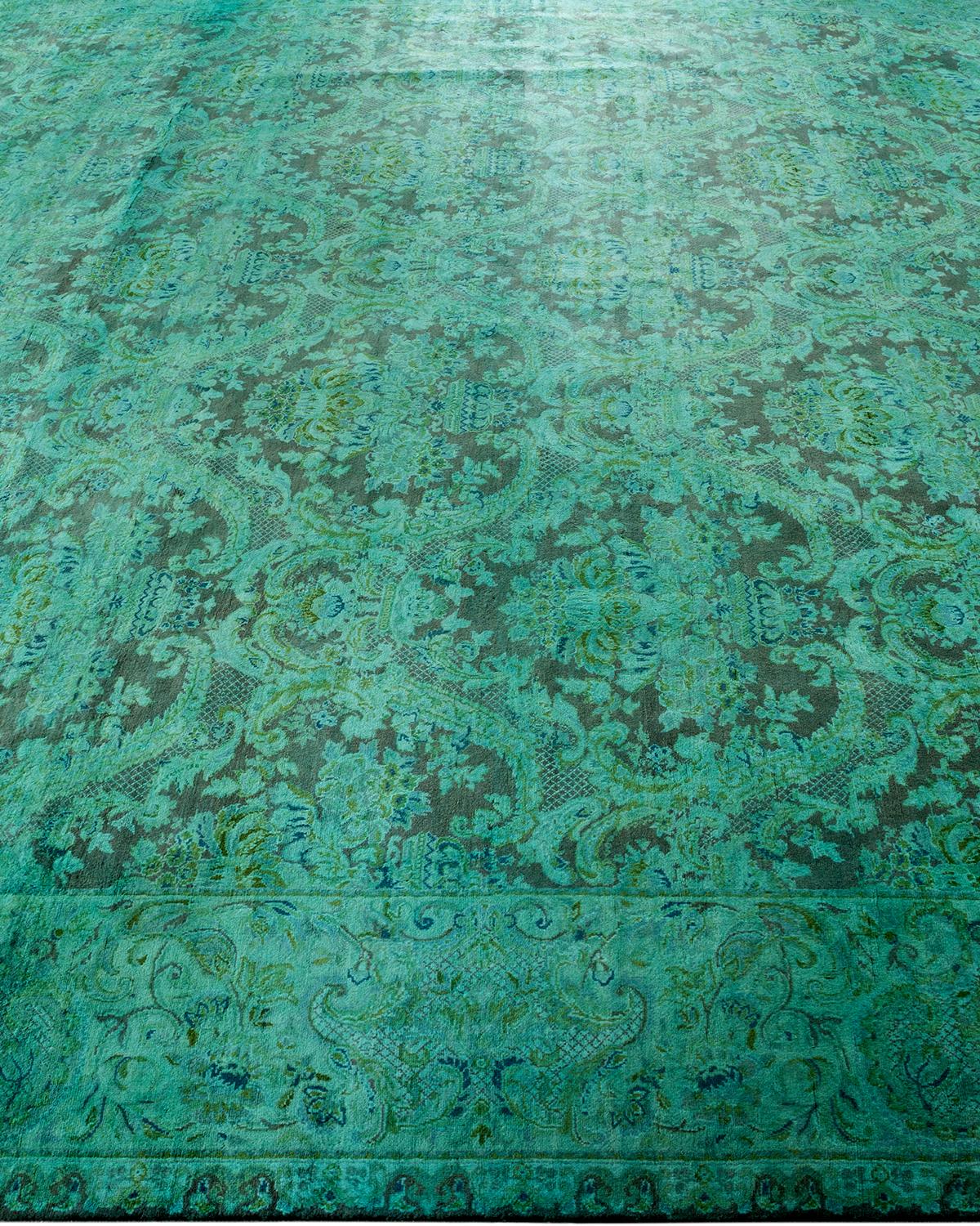 Contemporary Overdyed Hand Knotted Wool Green Square Area Rug In New Condition For Sale In Norwalk, CT