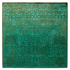Contemporary Overdyed Hand Knotted Wool Green Square Area Rug