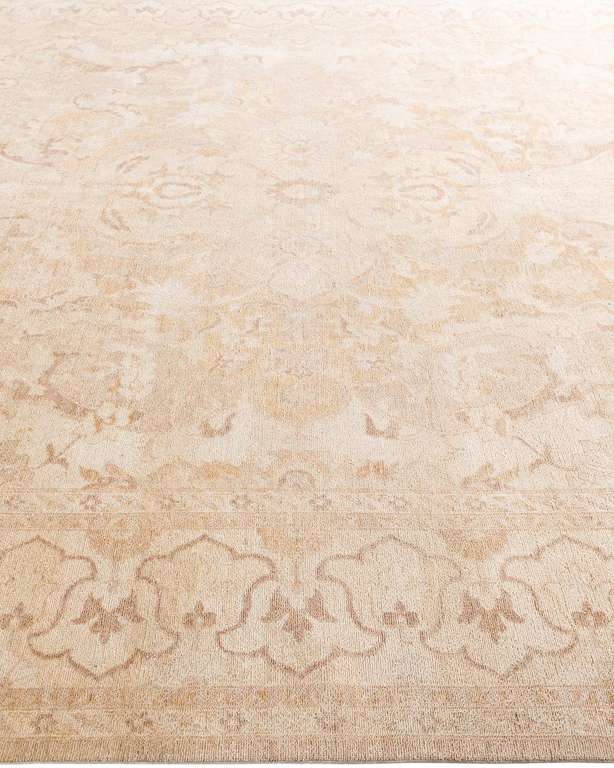 Contemporary Overdyed Hand Knotted Wool Ivory Area Rug In New Condition For Sale In Norwalk, CT