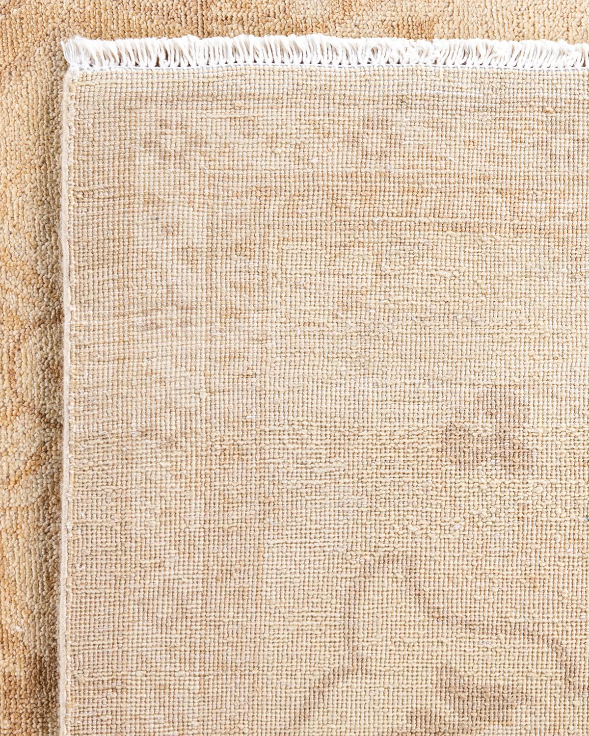 Contemporary Overdyed Hand Knotted Wool Ivory Area Rug For Sale 1