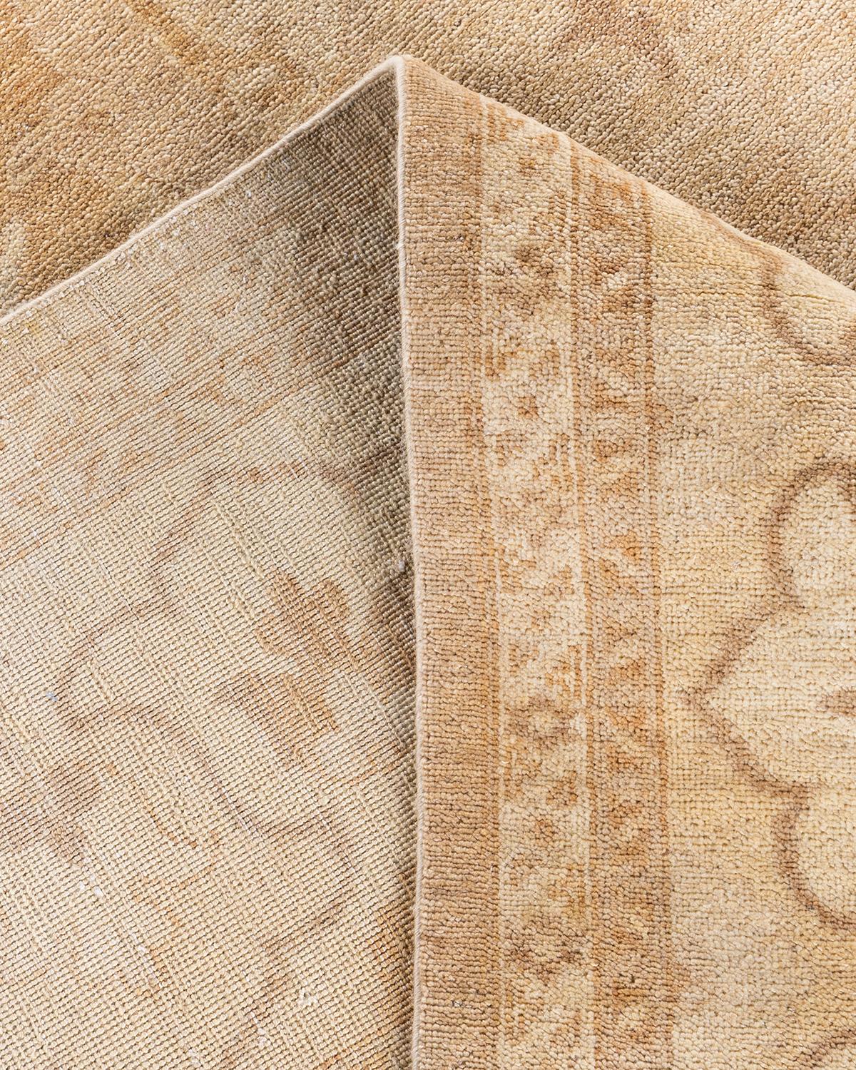 Contemporary Overdyed Hand Knotted Wool Ivory Area Rug For Sale 2