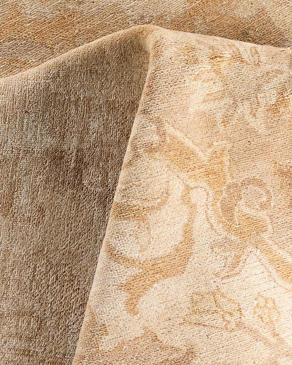 Contemporary Overdyed Hand Knotted Wool Ivory Area Rug For Sale 3