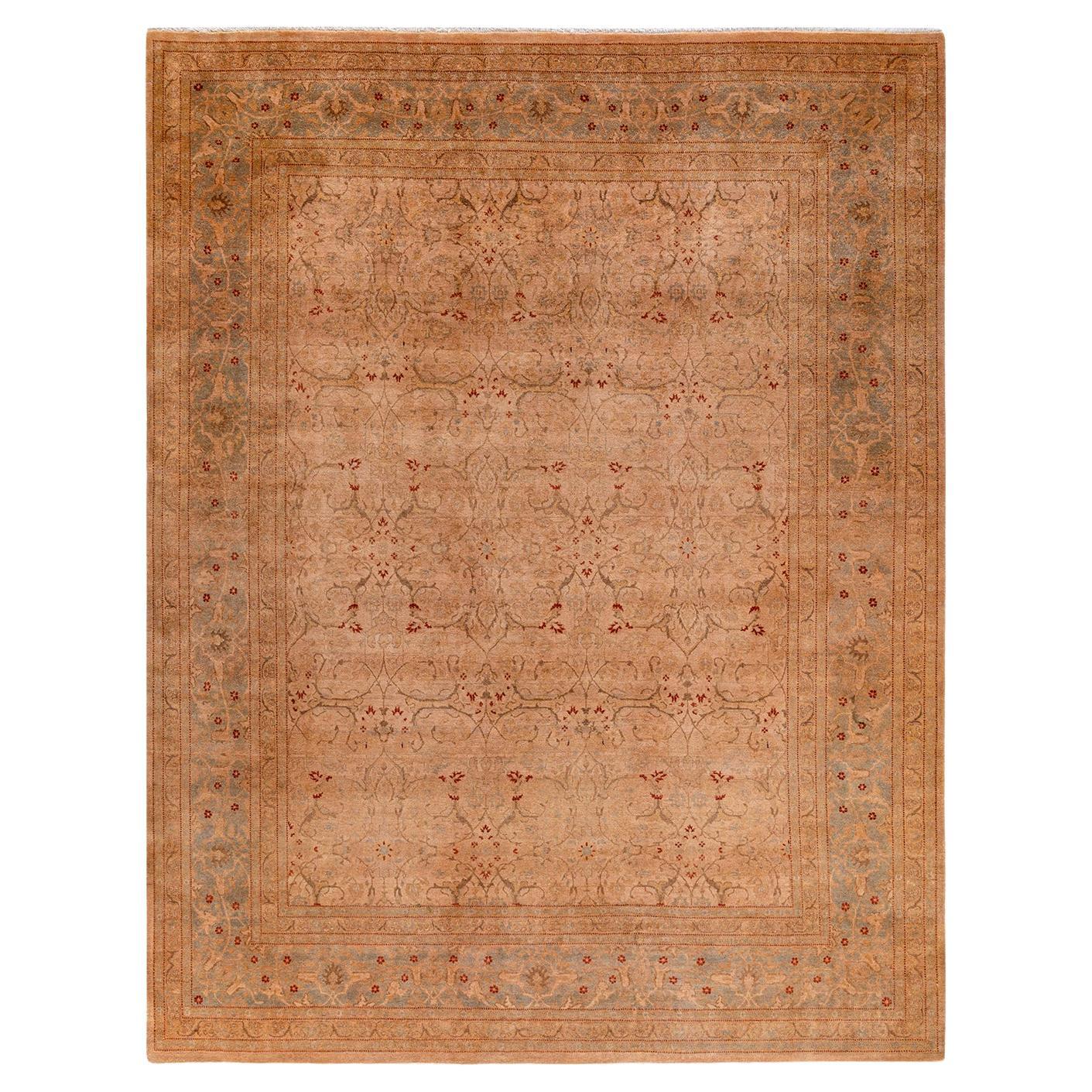Contemporary Overdyed Hand Knotted Wool Ivory Area Rug For Sale