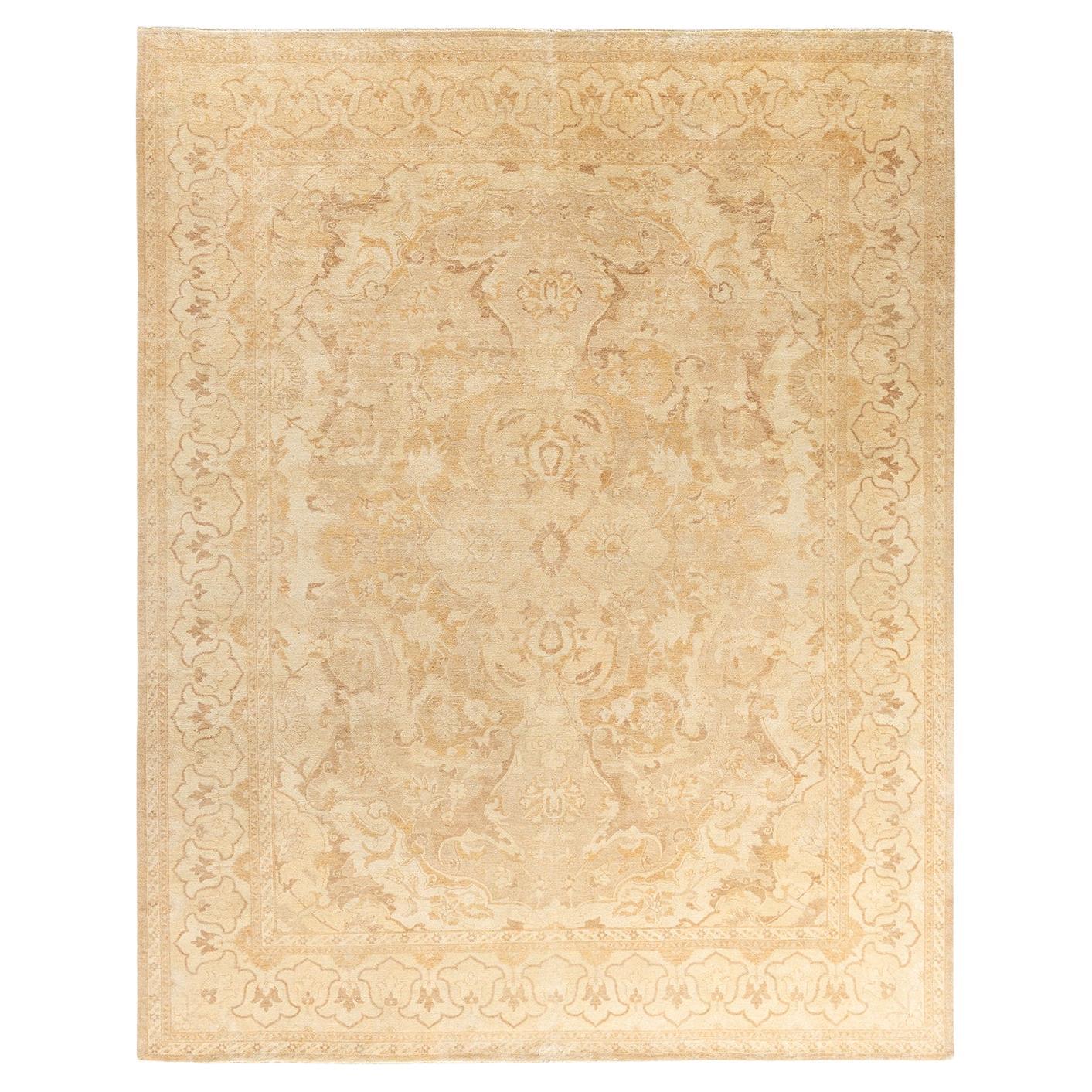 Contemporary Overdyed Hand Knotted Wool Ivory Area Rug