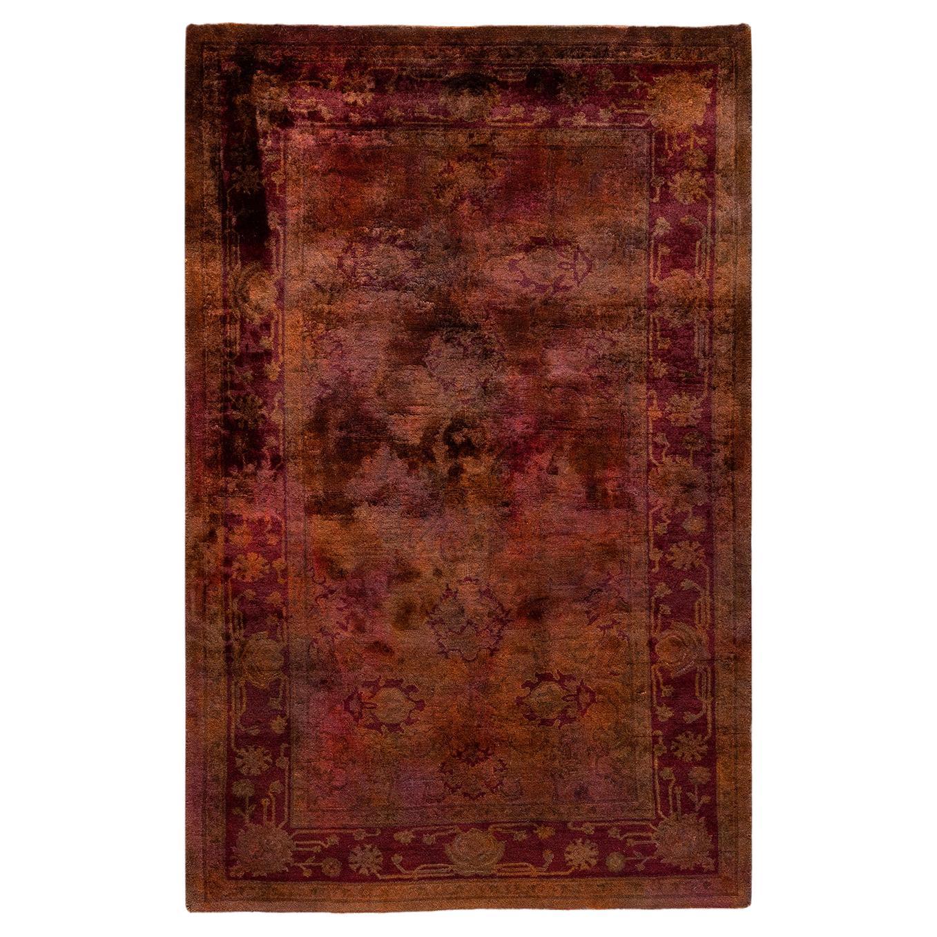 Contemporary Overdyed Hand Knotted Wool Multi Area Rug For Sale