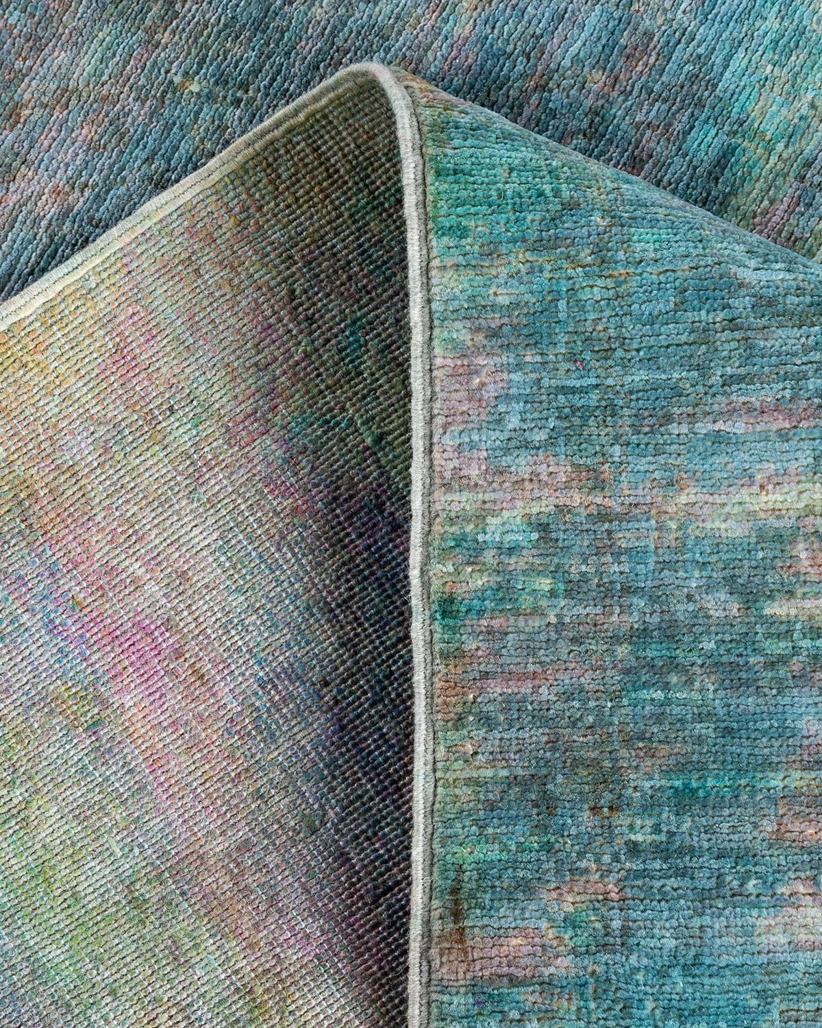Contemporary Overdyed Hand Knotted Wool Multi Runner (Wolle) im Angebot