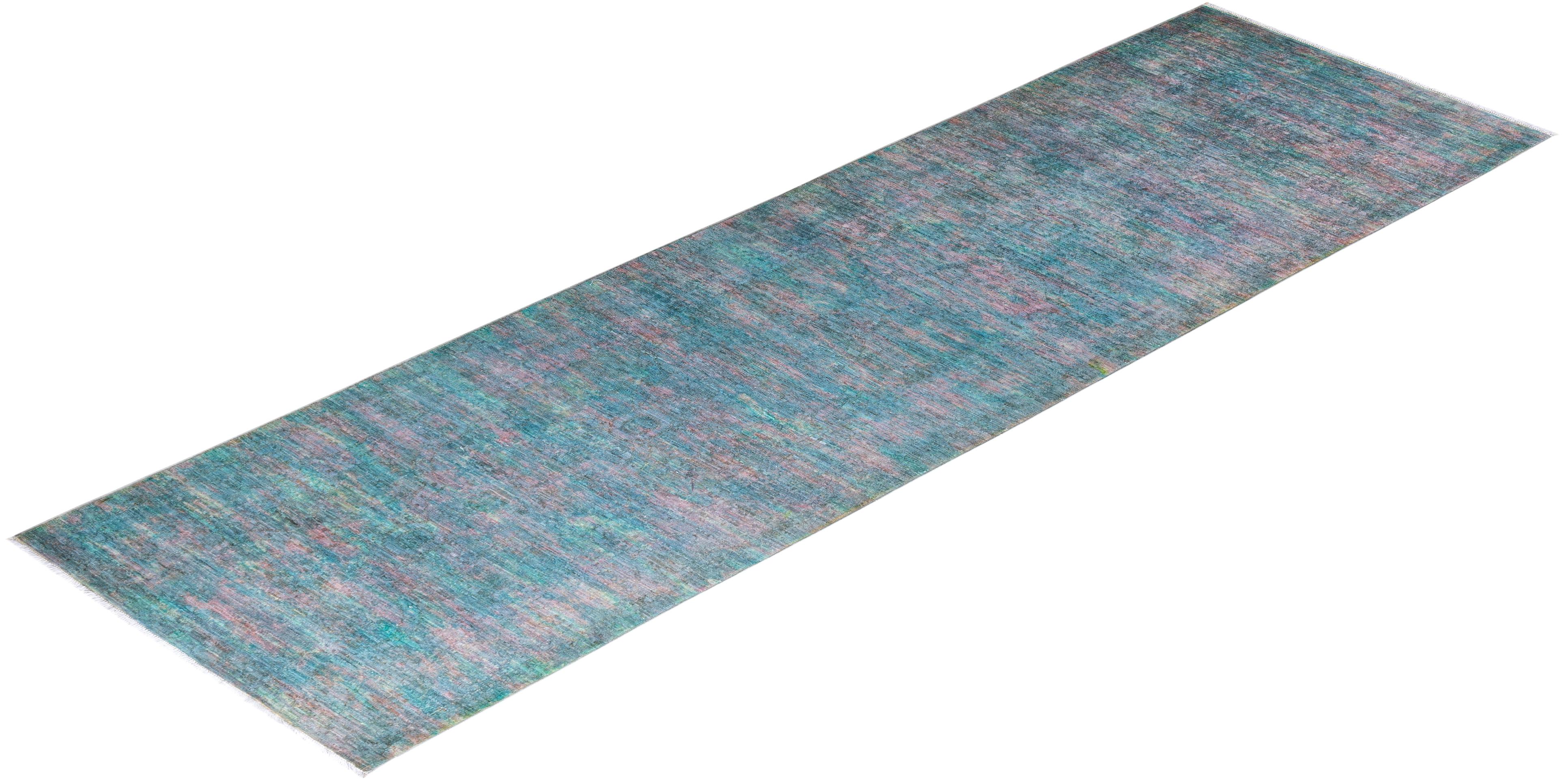 Contemporary Overdyed Hand Knotted Wool Multi Runner im Angebot 2