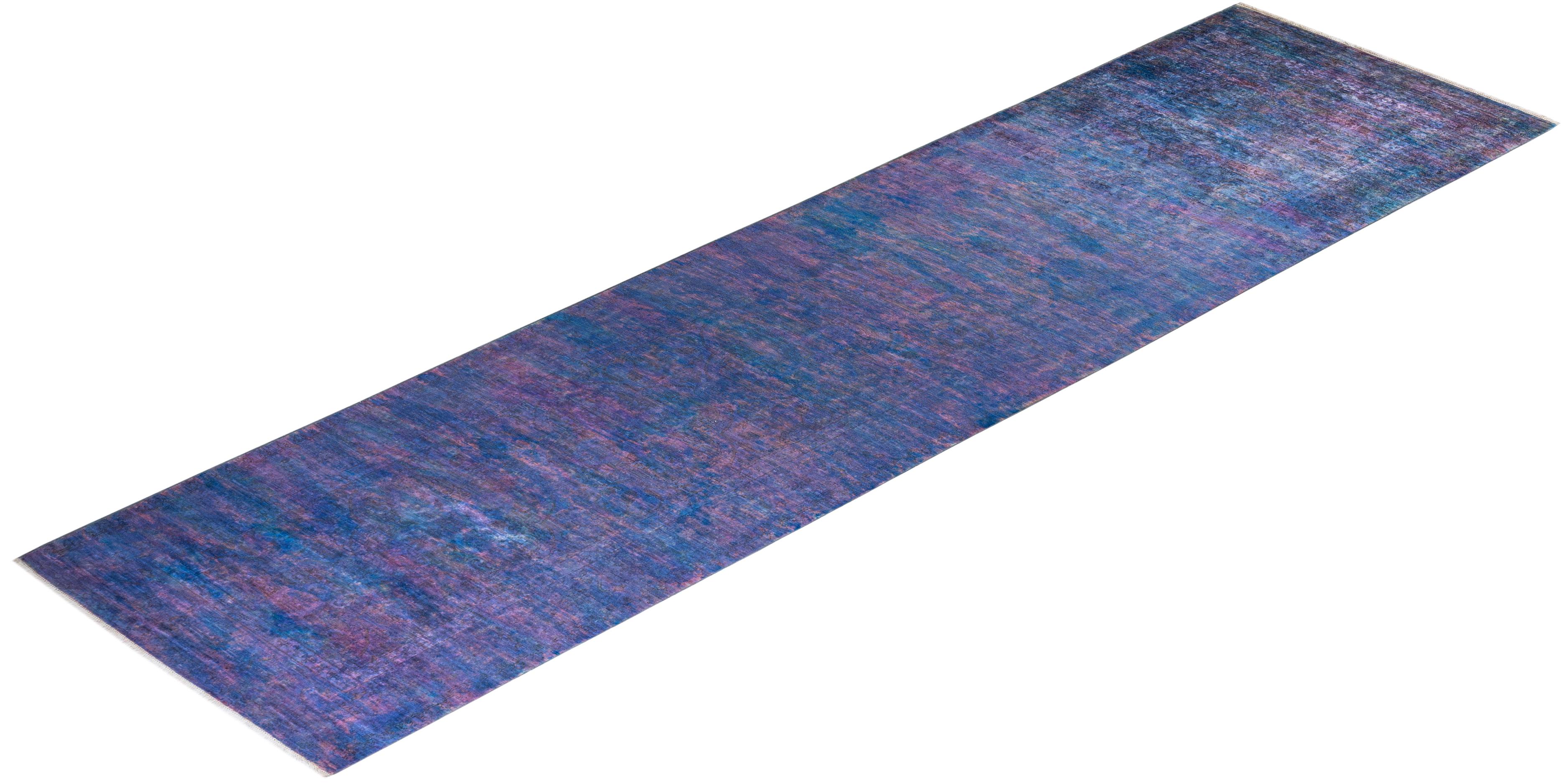 Contemporary Overdyed Hand Knotted Wool Multi Runner For Sale 4