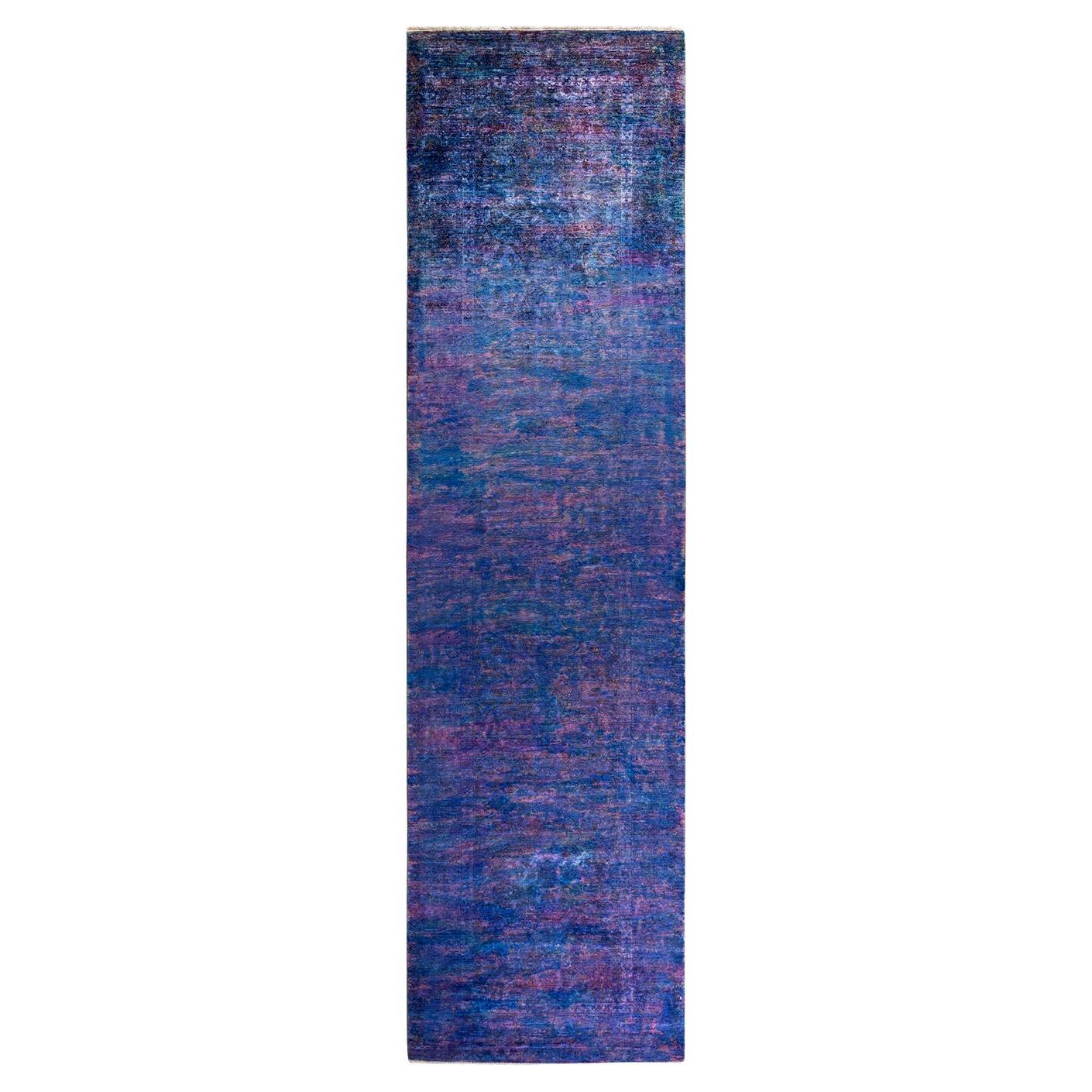 Contemporary Overdyed Hand Knotted Wool Multi Runner For Sale