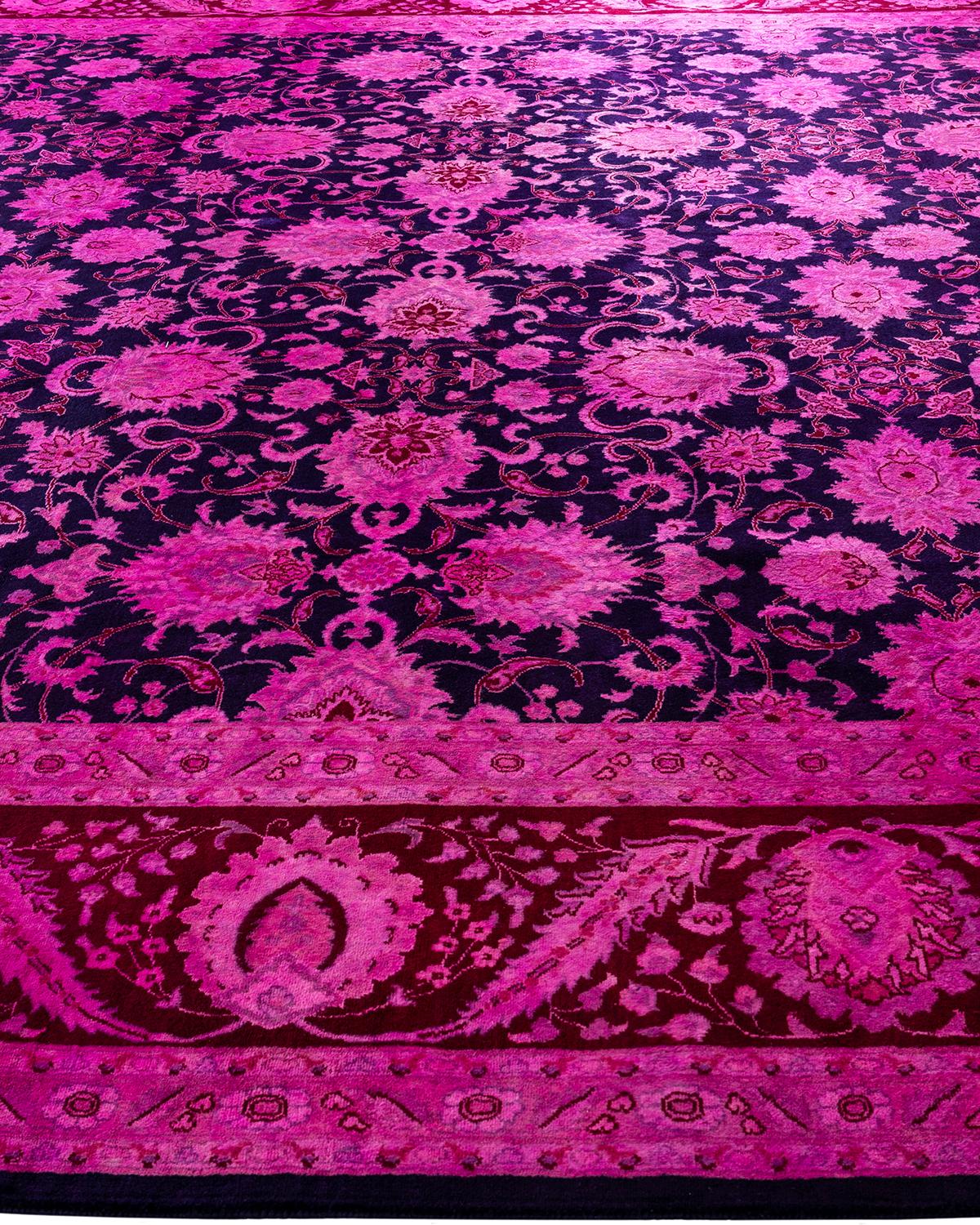 Contemporary Overdyed Hand Knotted Wool Navy Area Rug 10' 3