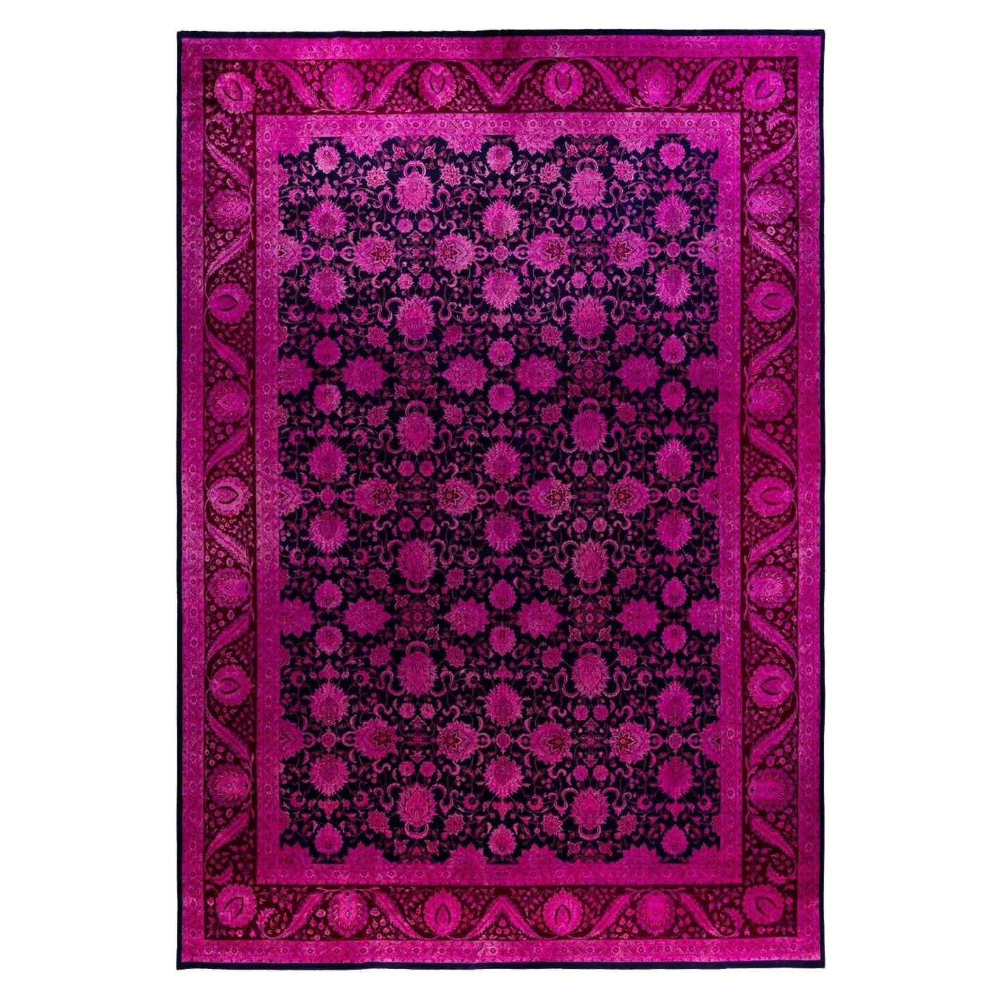 Contemporary Overdyed Hand Knotted Wool Navy Area Rug 10' 3" x 14' 1" For Sale
