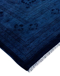 Contemporary Overdyed Hand Knotted Wool Navy Area Rug 12' 3" x 15' 4"