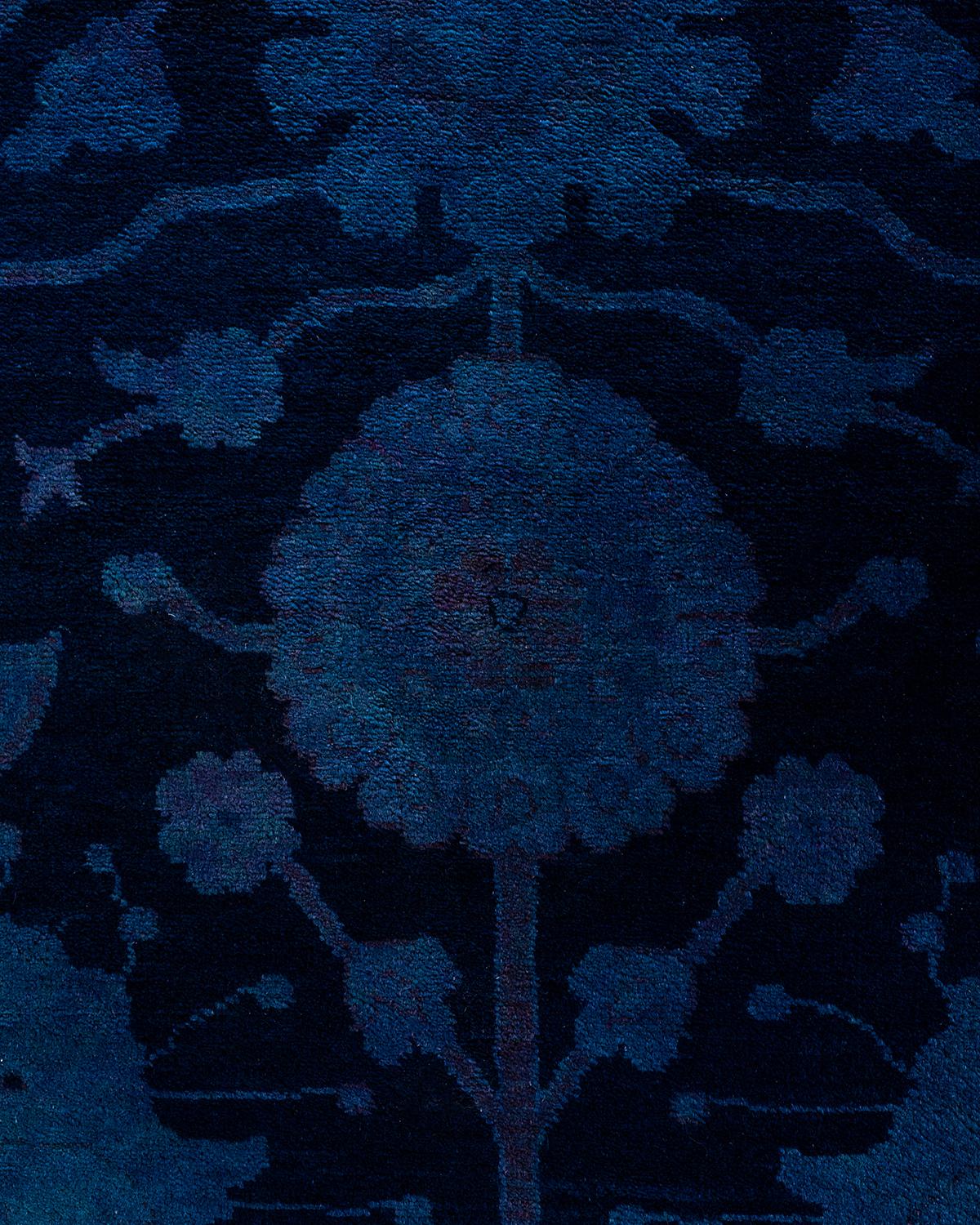 Alfombra de lana teñida a mano contemporánea azul marino 30 cm x 30 cm Pakistaní