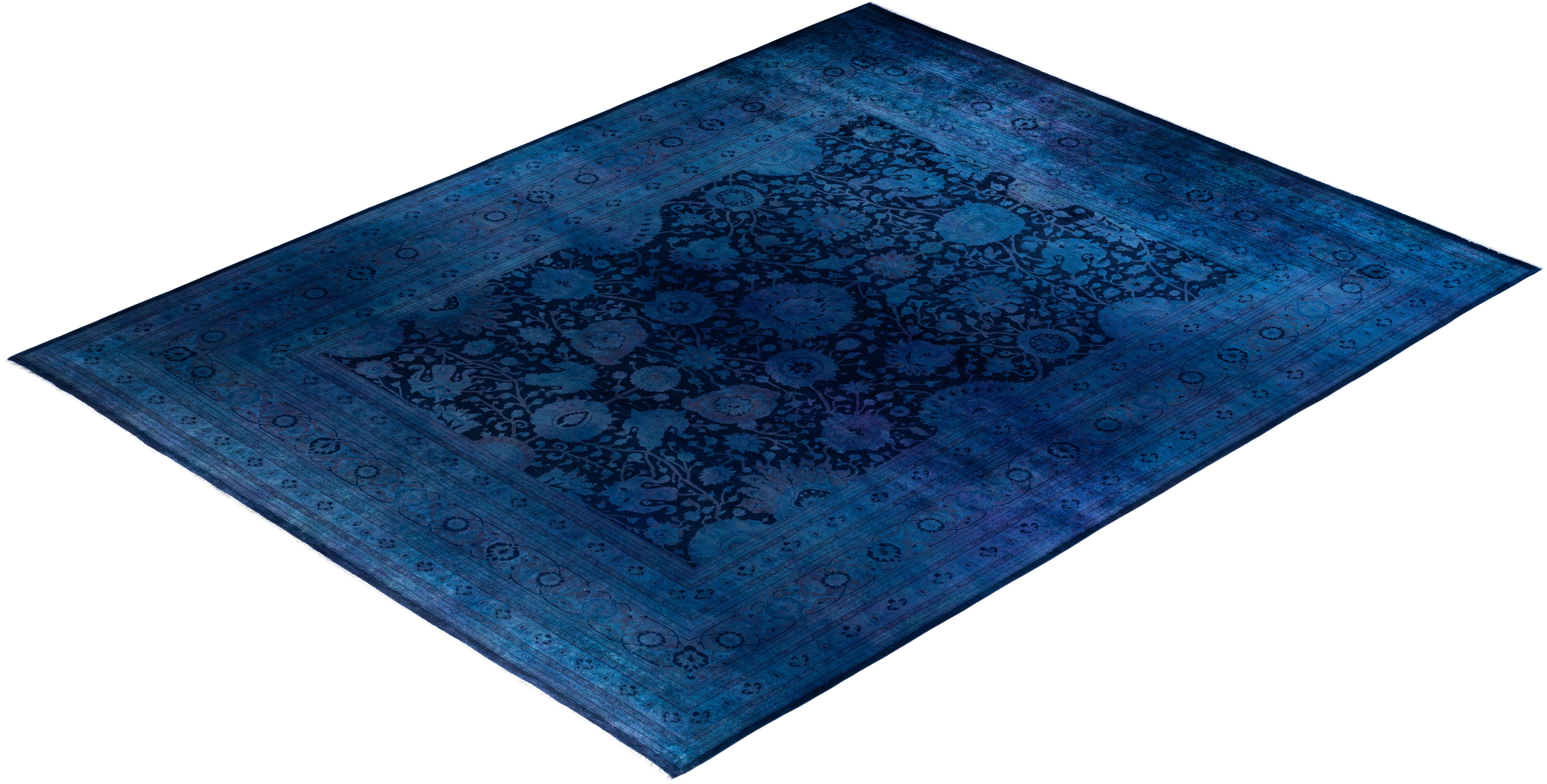 Alfombra de lana teñida a mano contemporánea azul marino 30 cm x 30 cm 2