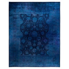 Alfombra de lana teñida a mano contemporánea azul marino 30 cm x 30 cm