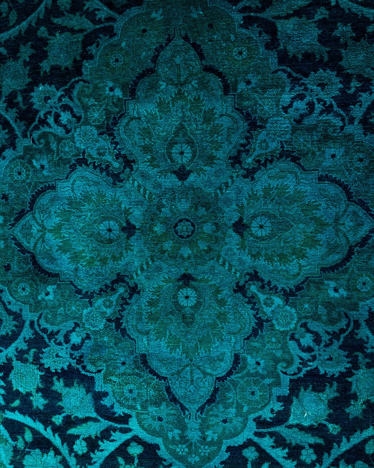 Zeitgenössische Overdyed handgeknüpfte Wolle Marine Bereich Teppich 6' 1