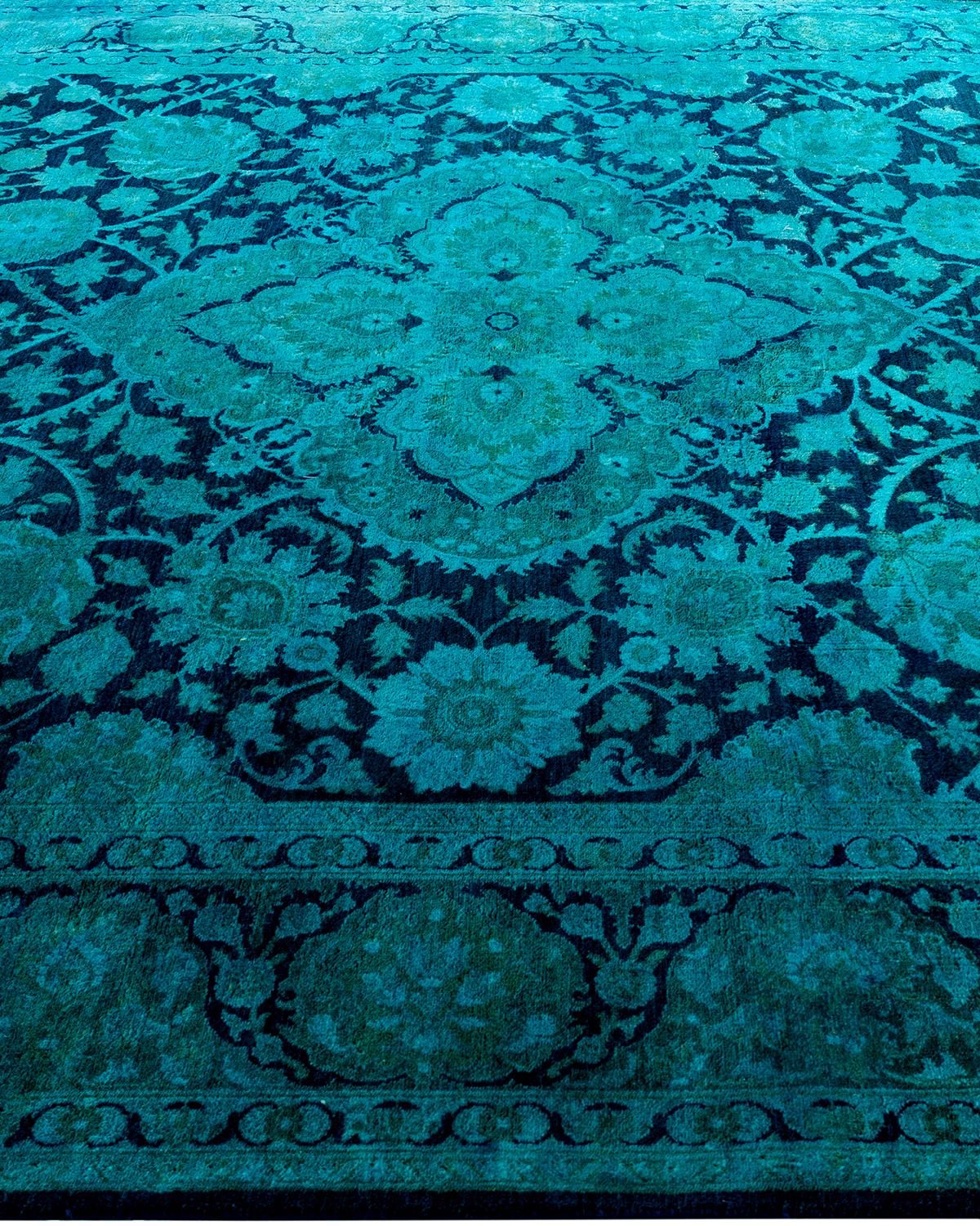 Zeitgenössische Overdyed handgeknüpfte Wolle Marine Bereich Teppich 6' 1