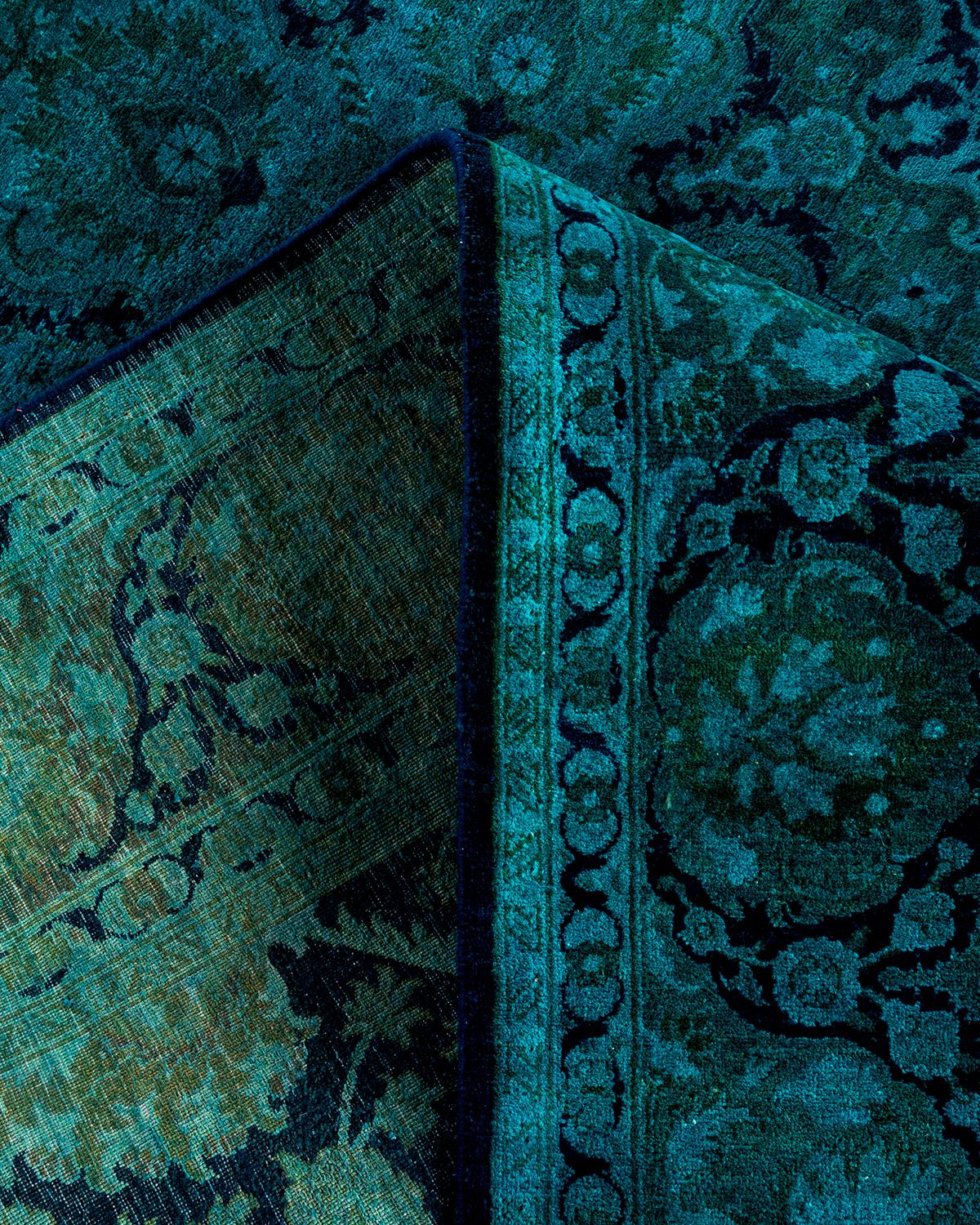 Zeitgenössische Overdyed handgeknüpfte Wolle Marine Bereich Teppich 6' 1