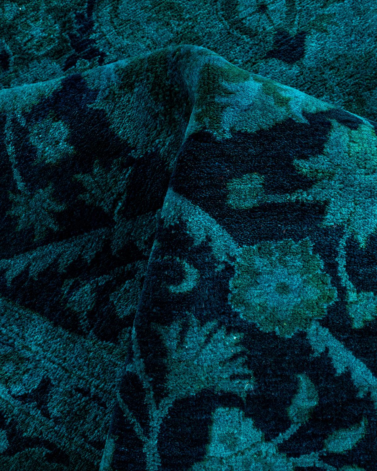 Zeitgenössische Overdyed handgeknüpfte Wolle Marine Bereich Teppich 6' 1