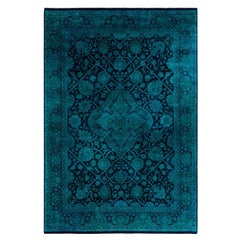 Alfombra contemporánea de lana teñida y anudada a mano azul marino 6' 1" x 8' 10