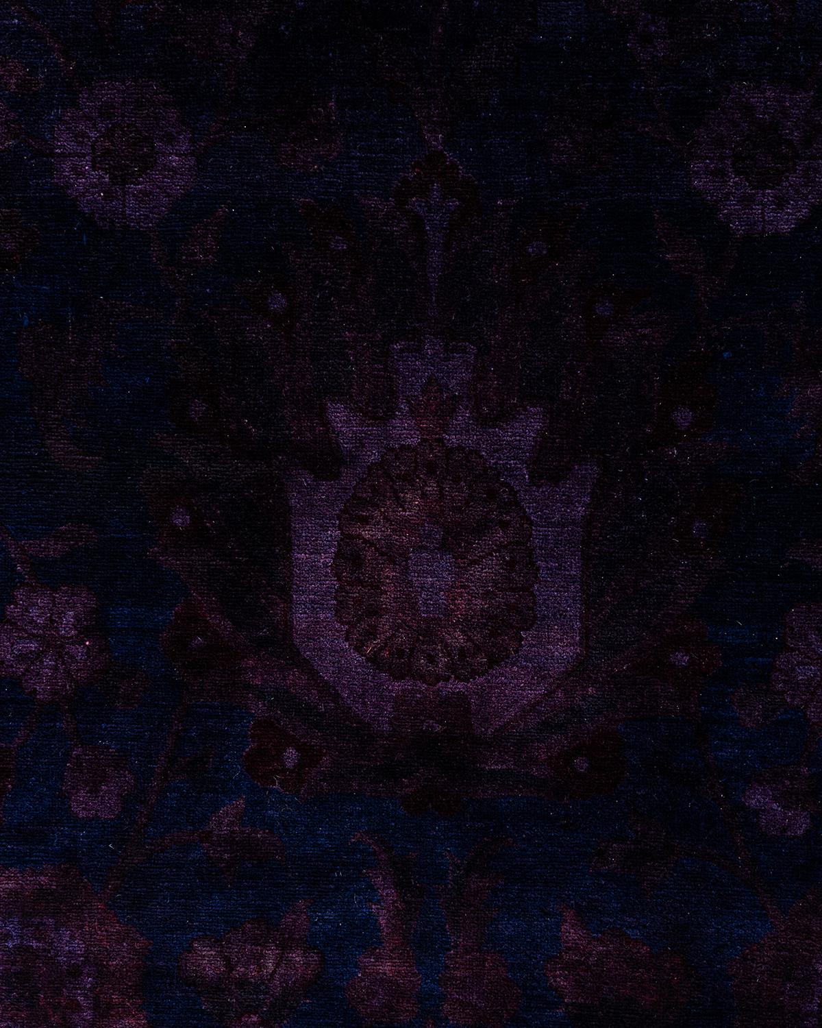 Zeitgenössische Overdyed handgeknüpfte Wolle Marine Bereich Teppich 9' 1