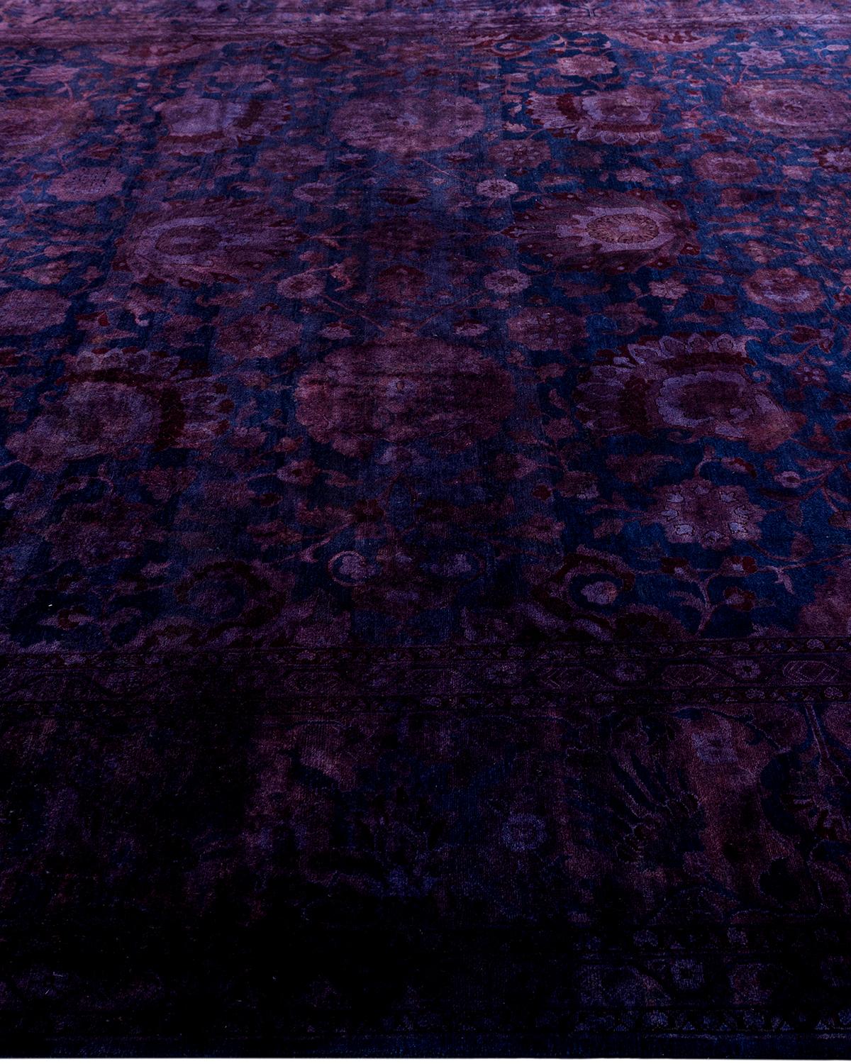 Zeitgenössische Overdyed handgeknüpfte Wolle Marine Bereich Teppich 9' 1