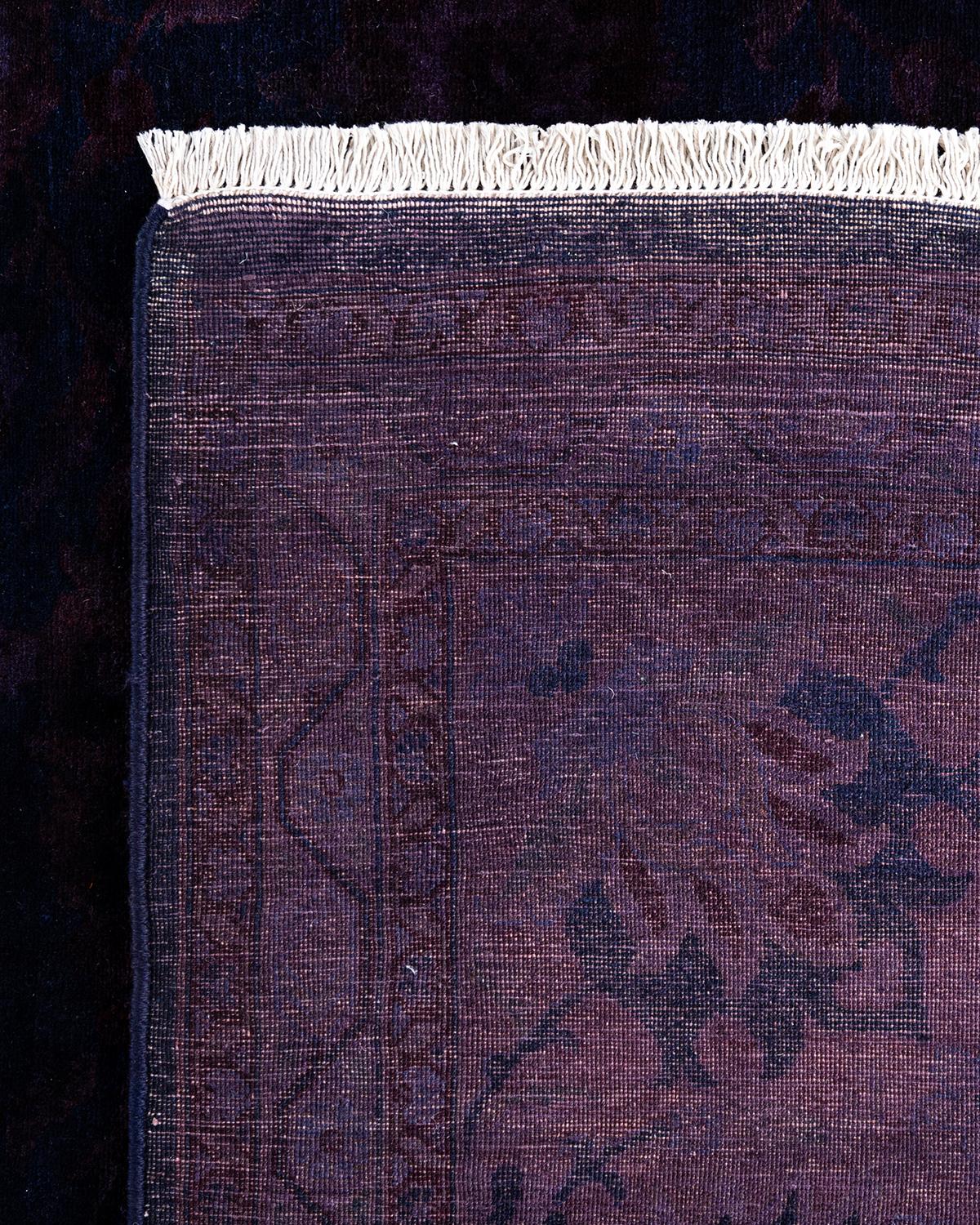 Zeitgenössische Overdyed handgeknüpfte Wolle Marine Bereich Teppich 9' 1