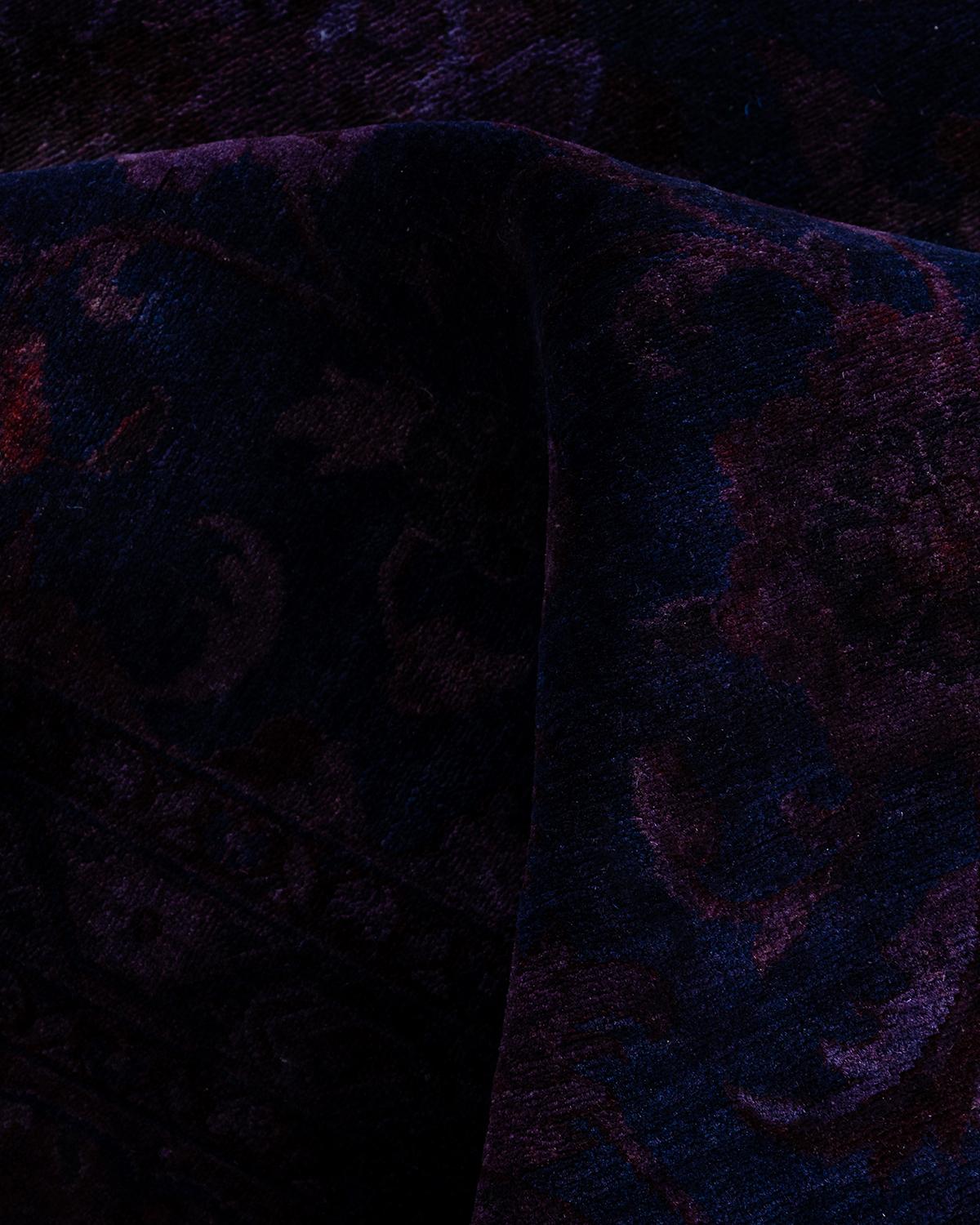 Zeitgenössische Overdyed handgeknüpfte Wolle Marine Bereich Teppich 9' 1