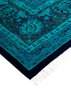 Contemporary Overdyed Hand Knotted Wool Navy Area Rug