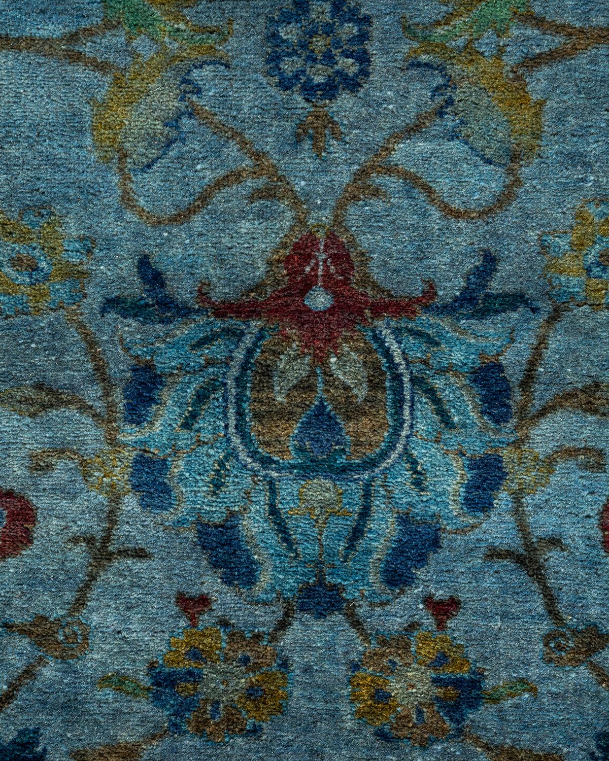 Pakistani Contemporary Overdyed Hand Knotted Wool Navy Area Rug For Sale