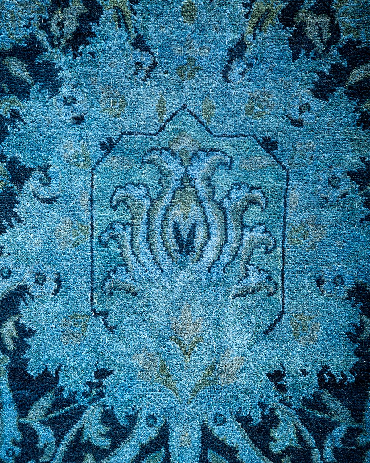 Pakistani Contemporary Overdyed Hand Knotted Wool Navy Area Rug For Sale