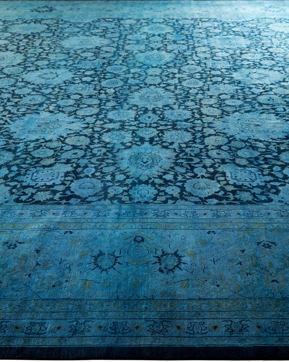 Contemporary Overdyed Hand Knotted Wool Navy Area Rug In New Condition For Sale In Norwalk, CT