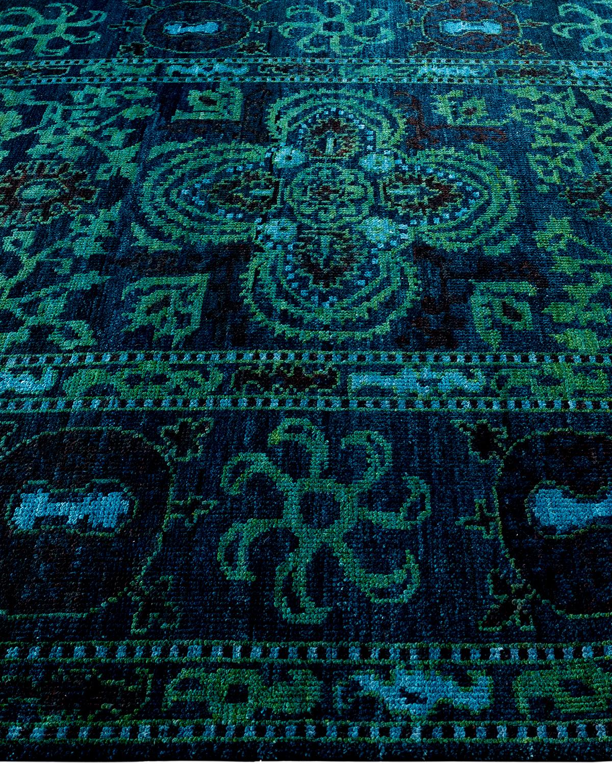 Contemporary Overdyed Hand Knotted Wool Navy Area Rug In New Condition For Sale In Norwalk, CT