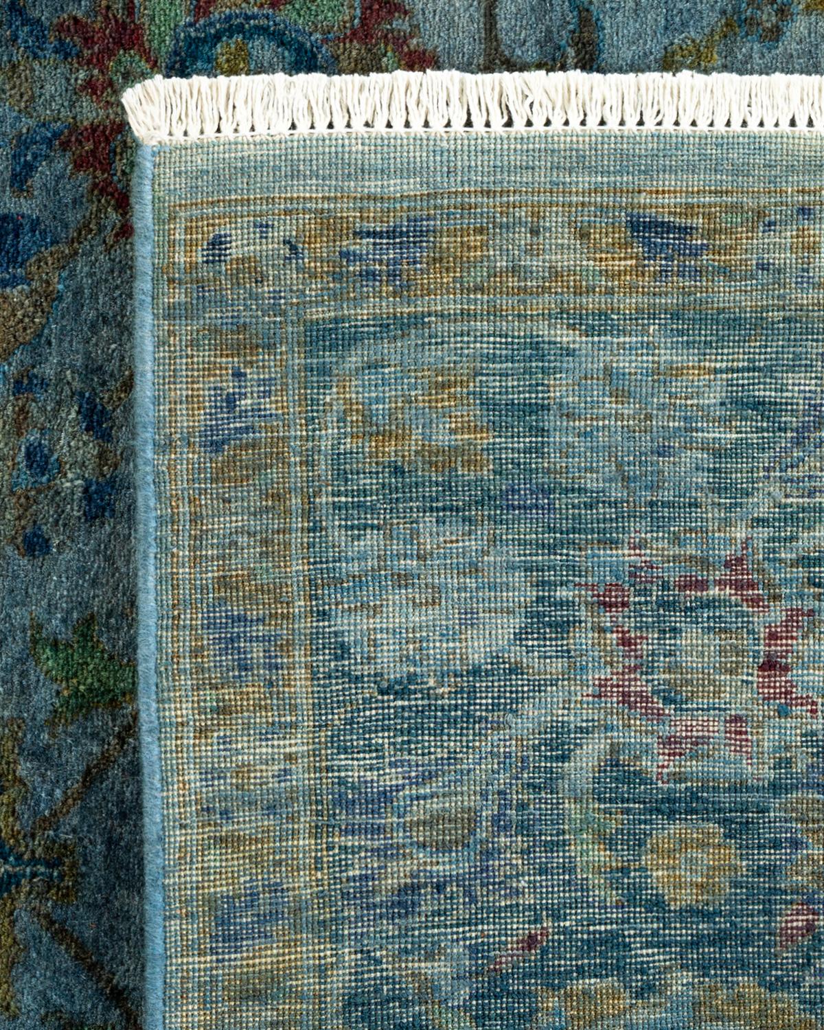 Contemporary Overdyed Hand Knotted Wool Navy Area Rug For Sale 1