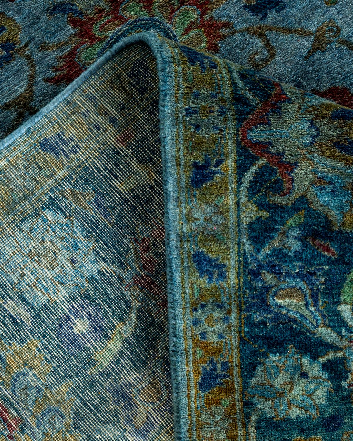 Contemporary Overdyed Hand Knotted Wool Navy Area Rug For Sale 2