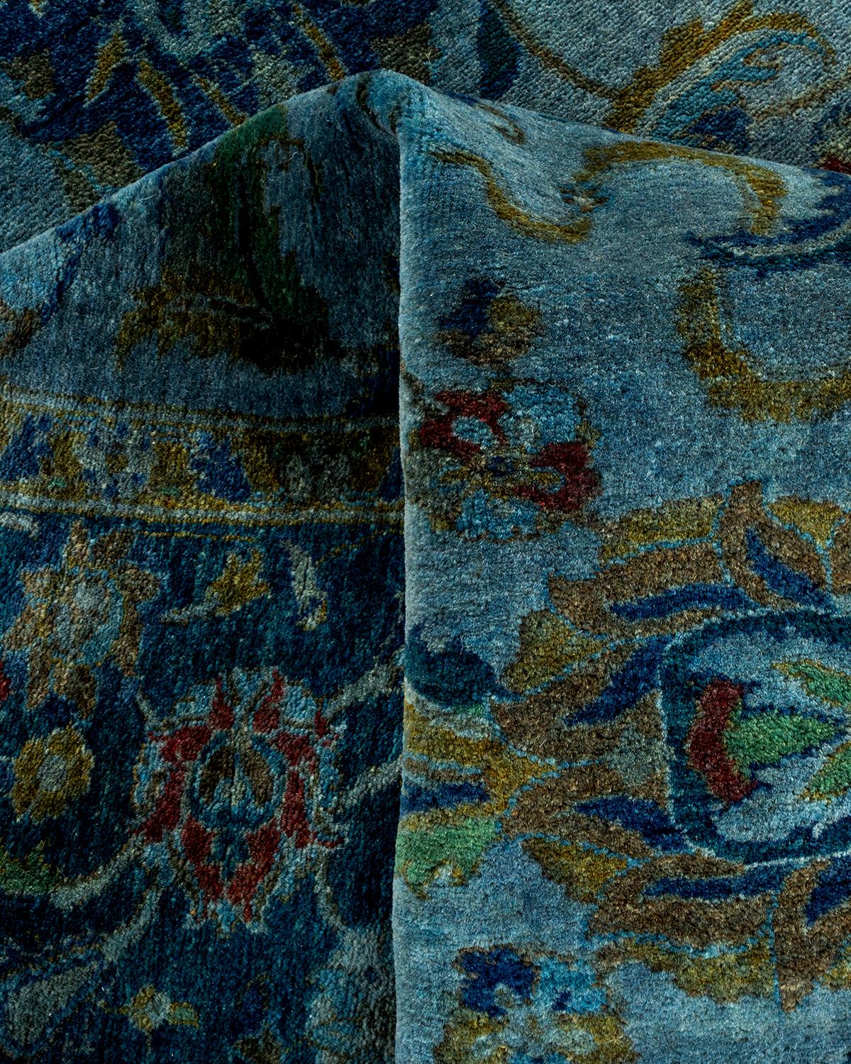 Contemporary Overdyed Hand Knotted Wool Navy Area Rug For Sale 3
